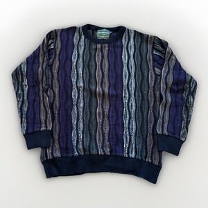 Norm Thompson Sweater Mens M Mercerized 3D Knit Coogi Style Vtg Crewneck